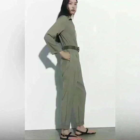 🔥🔥ZARA Hunter Green Belted jumpsuit - Picture 4 of 6